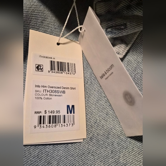 BELLE & BLOOM  Into Him Oversized Denim Shirt M Stonewash Color - Picture 4 of 4